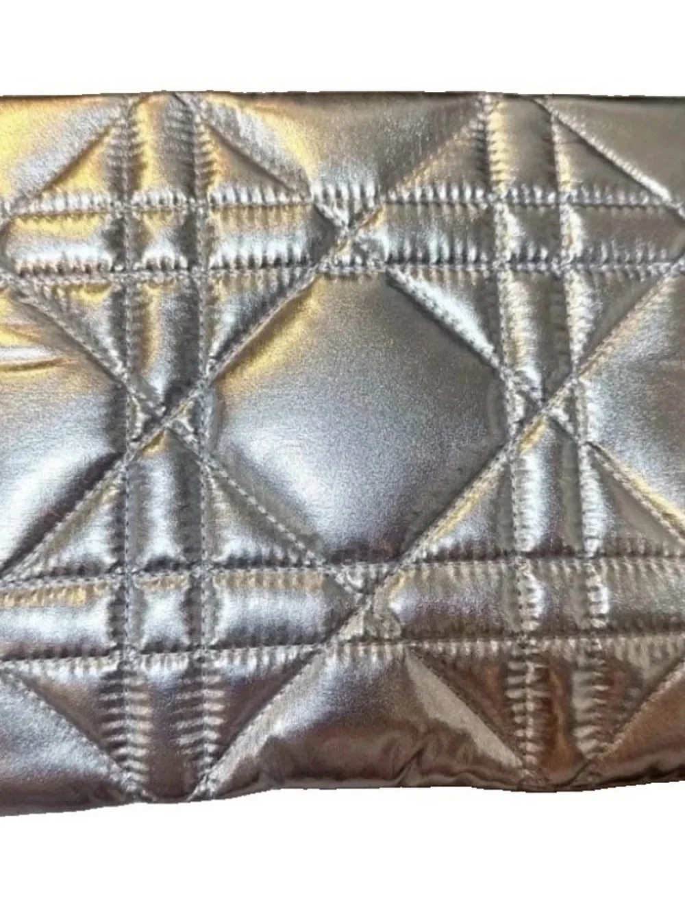 New in box Dior Silver Quilted Zip Makeup Bag Zipper Pouch with CD Logo